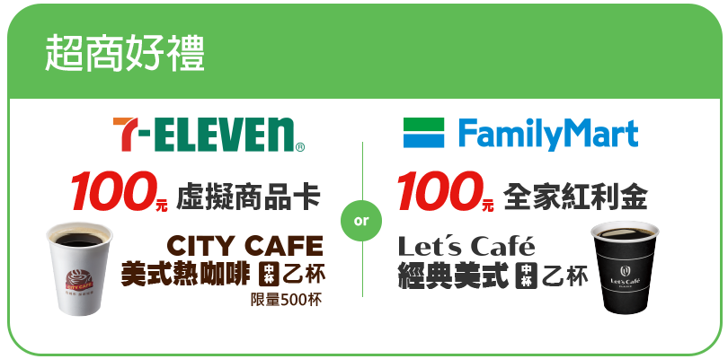 好禮圖塊2025-超商加碼 於億電通網站完成手機回收,即可獲得7-11及全家便利商店好禮100元及中杯美式咖啡